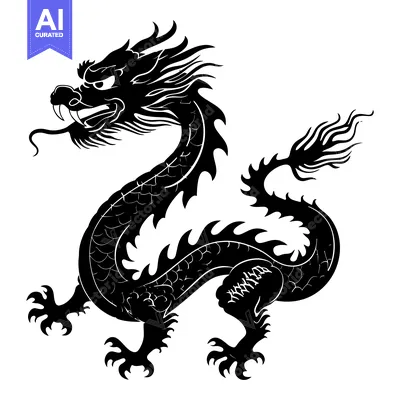 Aset premium populer: Black and White Silhouette of a Chinese Dragon with Claws and a Tail