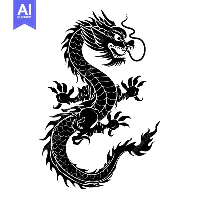 Aset premium populer: A Black and White Silhouette of a Chinese Dragon