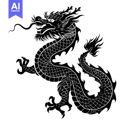 Black and White Silhouette of a Chinese Dragon