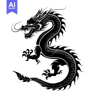Black and White Silhouette of a Coiled Dragon