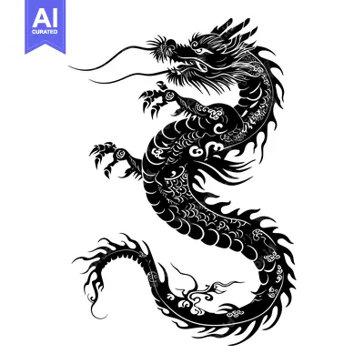 Aset premium populer: Black and White Silhouette of a Chinese Dragon with Intricate Details