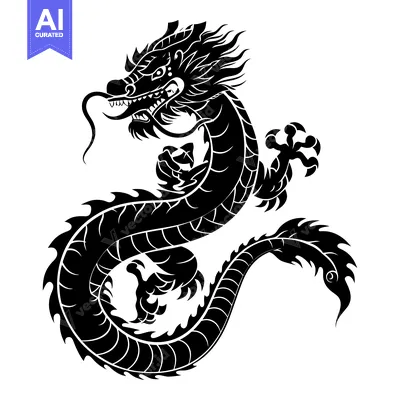 Aset premium populer: Black and White Stylized Chinese Dragon Illustration