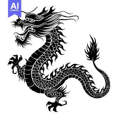 A Black and White Illustration of a Chinese Dragon