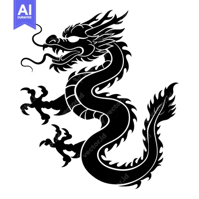 Black and White Illustration of a Coiled Dragon