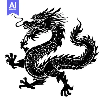 Black and White Illustration of a Chinese Dragon