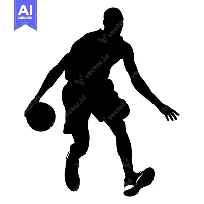 Aset desain premium: Silhouette of a basketball player dribbling the ball