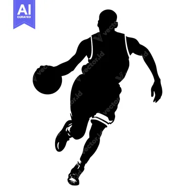 Silhouette of a basketball player dribbling the ball