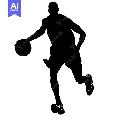 Silhouette of a Basketball Player Dribbling the Ball