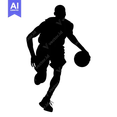 Silhouette of a Basketball Player Dribbling the Ball