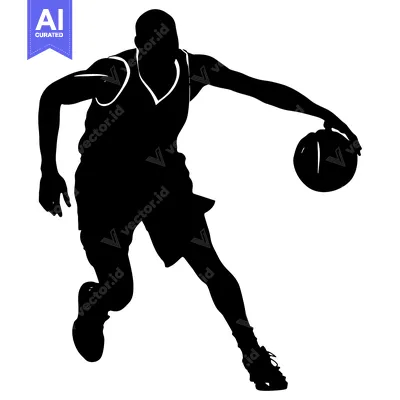 Silhouette of a basketball player dribbling the ball