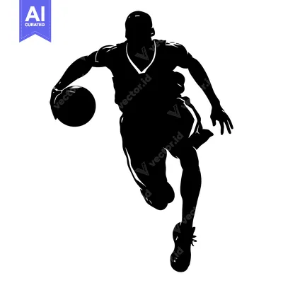 Silhouette of a Basketball Player Dribbling the Ball
