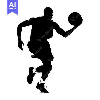 Silhouette of a basketball player dribbling the ball while running