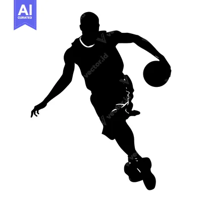 Silhouette of a Basketball Player Dribbling the Ball