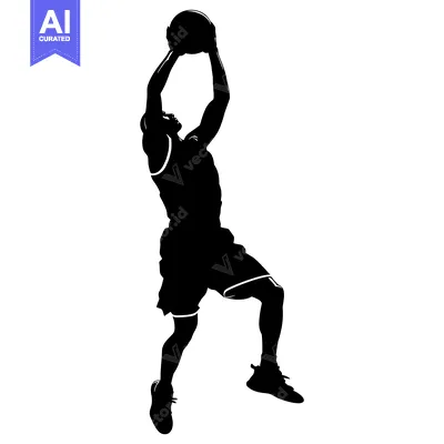 Silhouette of a Basketball Player in Mid-Air Shooting the Ball