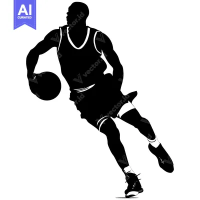 Aset premium populer: Silhouette of a Basketball Player Dribbling the Ball