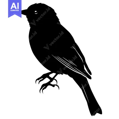 Aset premium populer: Black and White Silhouette of a Small Bird Perched on a Branch