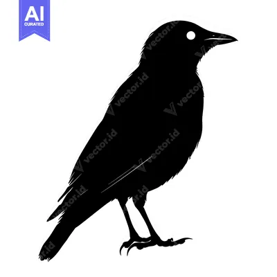 Black silhouette of a crow or raven perched on a branch