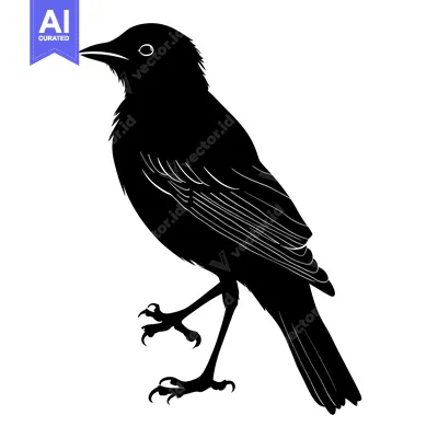 Aset desain premium: Black and White Silhouette of a Bird Standing on One Leg