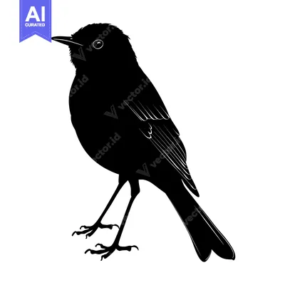 Black and White Silhouette of a Robin