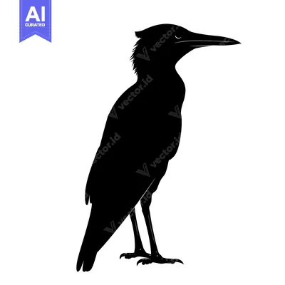 Aset desain premium: Black and White Silhouette of a Bird with a Long Beak