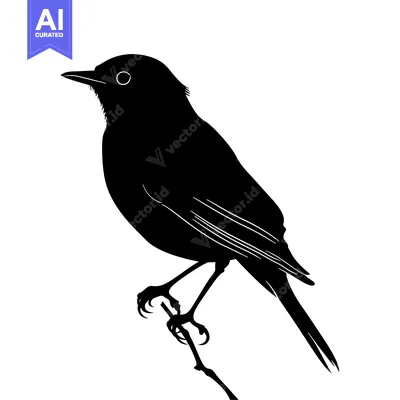 Aset desain premium: Black Silhouette of a Bird Perched on a Branch