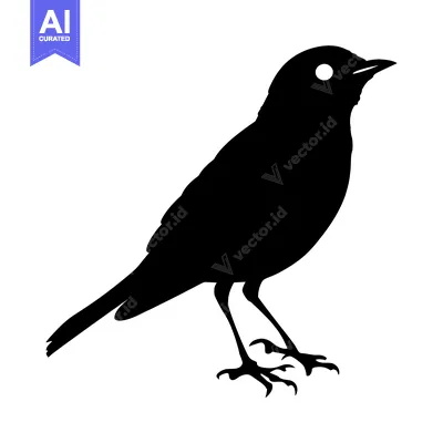 Aset desain premium: Black silhouette of a bird with a white spot on its head