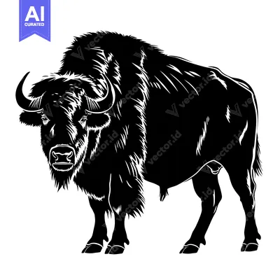 Aset premium populer: Black and White Silhouette of a Majestic Bison Standing Proudly.