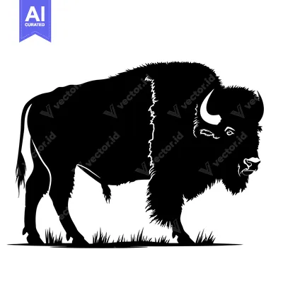 Silhouette of a majestic bison standing in a grassy field, representin