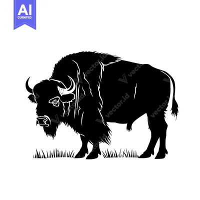 Aset premium populer: Silhouette of a majestic bison standing in a grassy field, representin