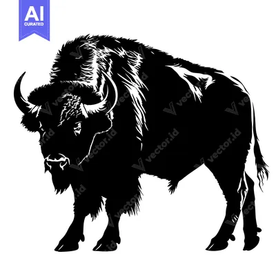 Aset premium populer: Silhouette of a powerful bison standing majestically against a white b