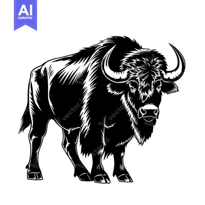Powerful Bison Standing Majestic Silhouette Illustration.