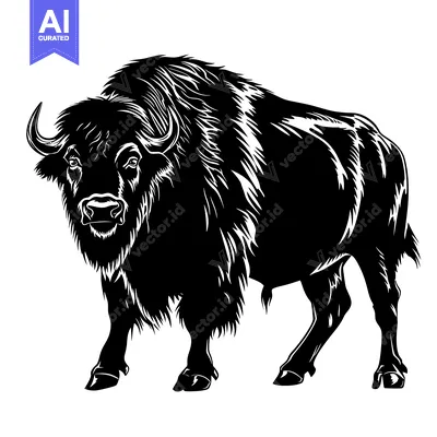 Aset desain premium: Majestic Bison Silhouette Illustration, Powerful Wild Animal.