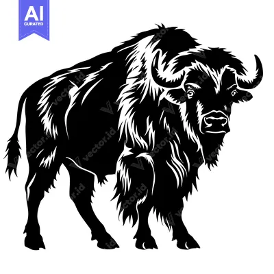 Powerful Black Silhouette of a Bison Standing Proudly.