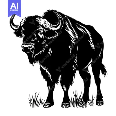 Powerful Bison Silhouette Standing in Tall Grass.