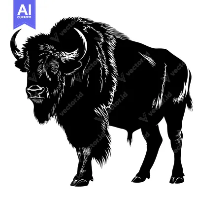 Silhouette of a Majestic American Bison Standing Proudly.