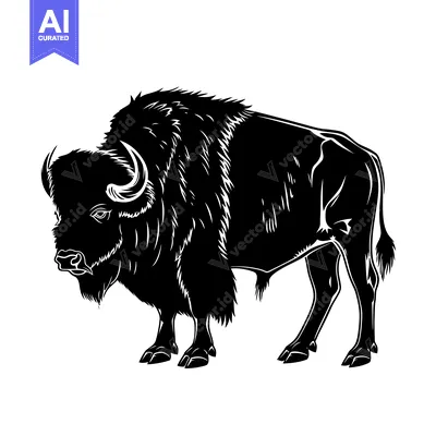 Black and White Silhouette of a Majestic Bison Standing Proudly.