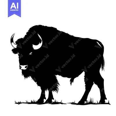 Silhouette of a Majestic Bison Standing in a Grassy Field.