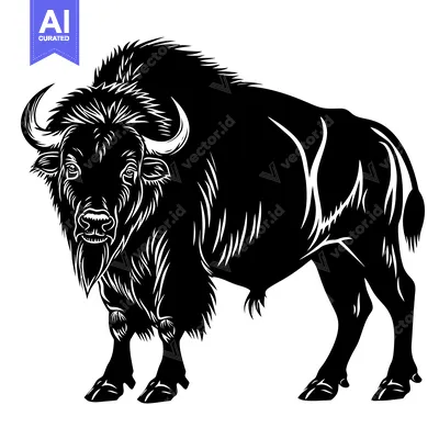 Premium design asset: Stylized Black and White Illustration of a Majestic Bison.