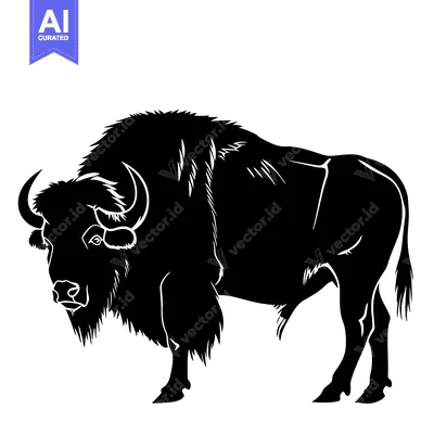 Silhouette of a Majestic Bison Standing Proudly on a White Background.