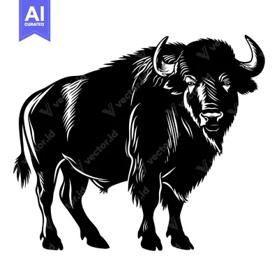 Powerful Bison Standing Proudly in a Bold Black and White Illustration