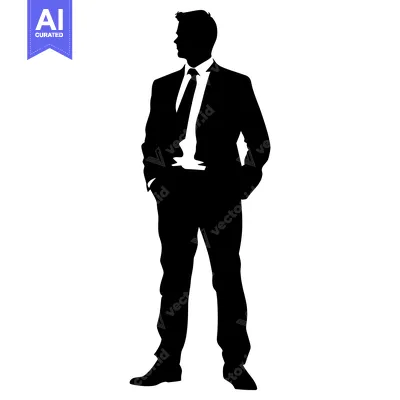 Aset desain premium: Silhouette of a Man in a Suit with His Hands in His Pockets