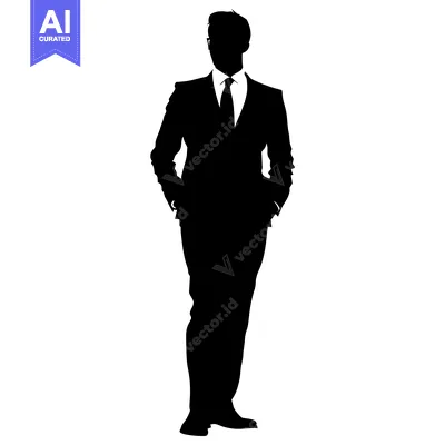 Silhouette of a Man in a Suit Standing with Hands in Pockets