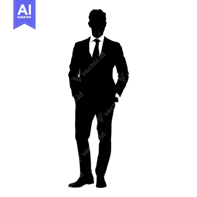 Premium design asset: Silhouette of a man in a suit, standing with hands in pockets