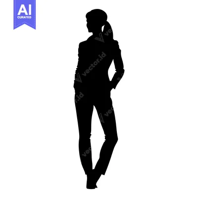 Aset desain premium: Silhouette of a Woman in a Suit with Her Hand in Her Pocket