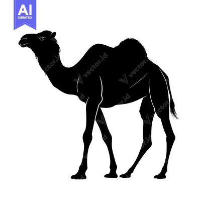 Premium design asset: Silhouette of a Camel Standing Proudly Against a White Background.
