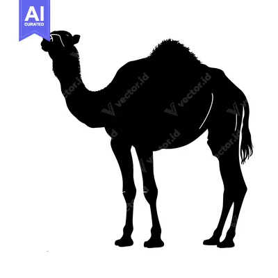 Popular premium asset: Silhouette of a Camel Standing Against a White Background.