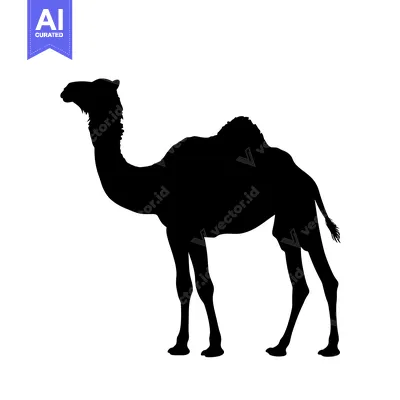 Popular premium asset: Silhouette of a Camel Standing Against a White Background.