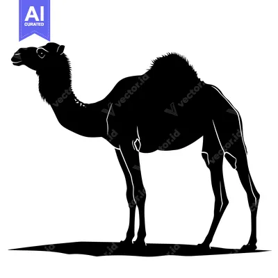 Aset desain premium: Silhouette of a Camel Standing in the Desert.