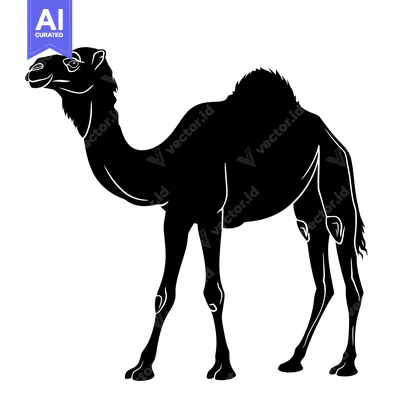 Aset desain premium: Silhouette of a Camel Standing in a Desert Landscape.
