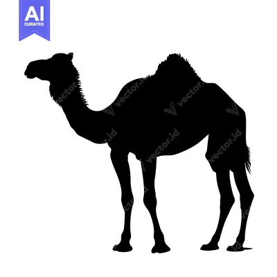 Popular premium asset: Silhouette of a Camel Standing in Profile Against a White Background.